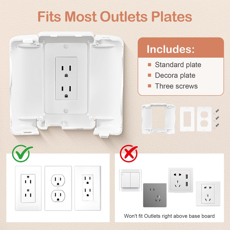 Child Proof Outlet Box Cover, Double Lock System, White, Large Interior Space 4 Pack