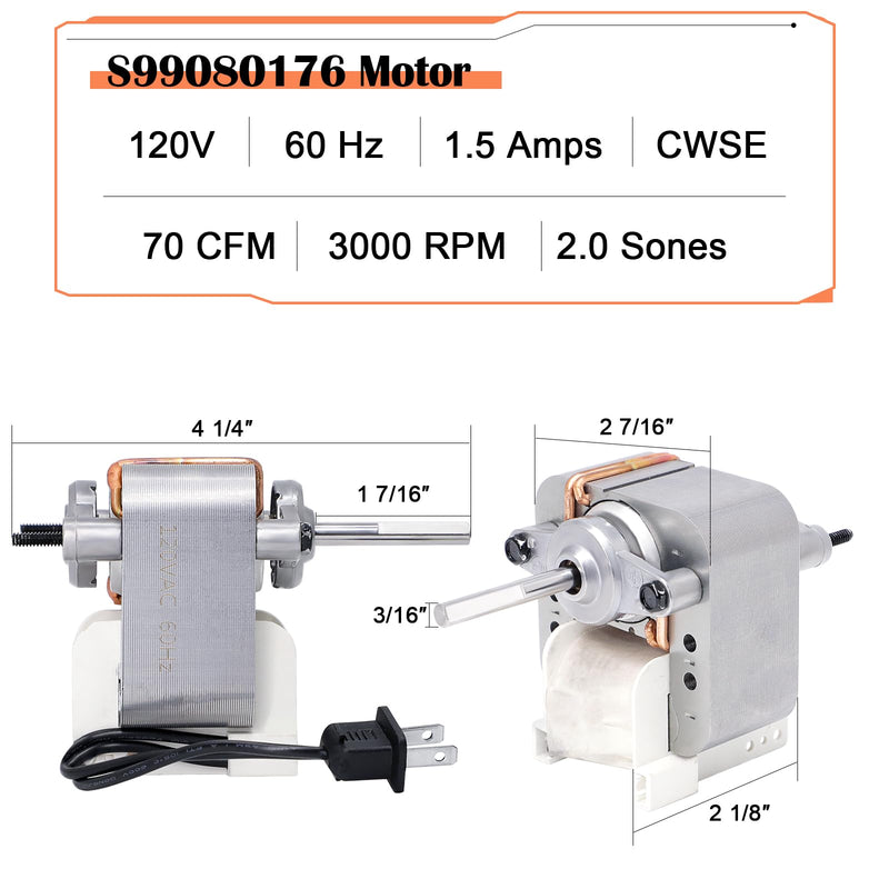 Hiorucet S99080176 99080176 Vent Fan Motor for Broan Nutone 505-B, 505-A, 505, 505MG, 507-A, 507-B, 507-C, 507, 507MG, 503-A Exhaust Fan Replacement Part, Side Discharge Fan Ventilation Motor SP-61K32 S99080176 Fan Motor Exhaust Fan Motor