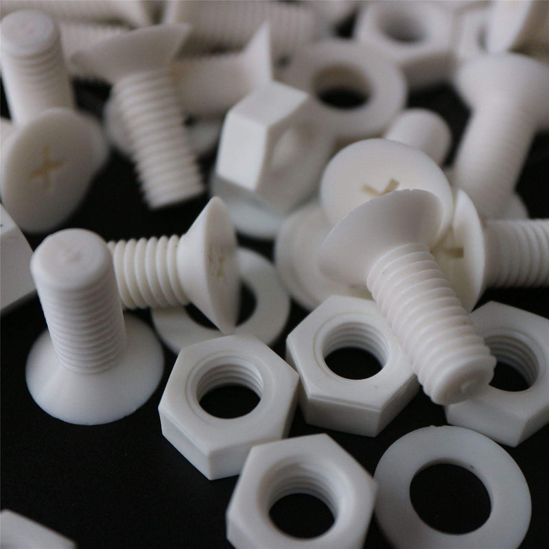 [Australia - AusPower] - 20 x White Countersunk Screws Polypropylene (PP) Plastic Nuts and Bolts, Washers, M8 x 20mm, Anti-Corrosion, Chemical Resistant, (5/16 x 25/32 in) 