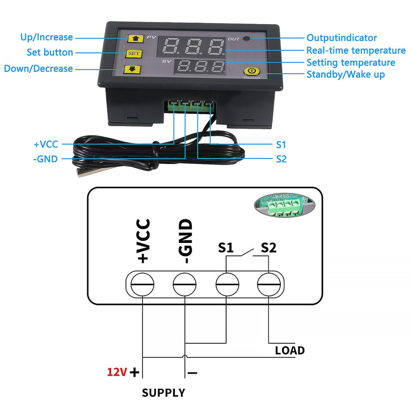 [Australia - AusPower] - 2pcs Digital Temperature Controller W3230 Digital LED Thermostat Switch with Waterproof Probe DC 12V Programmable Heating Cooling Electronic Thermostat Control -50℃ to 120℃ 