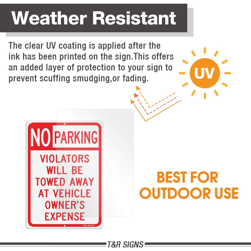 3 Pack No Parking Sign, Violators Will Be Towed Away at Vehicle Owner's Expense Sign, 10 x 14 Inches, Rust Free Aluminum, Reflective, UV Printed, Weather/Fade Resistant, Easy Mounting RED - 14" x 10" - 3 Pack