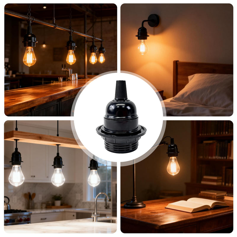 Pack of 12 E27 Vintage Socket, E27 Lamp Holder, Retro Bulb Holder, Vintage Solid Lamp Holder, Bulbhead Light Converter for Table Lamp, Floor Lamp, Pendant Lights, Ceiling Light (Black)