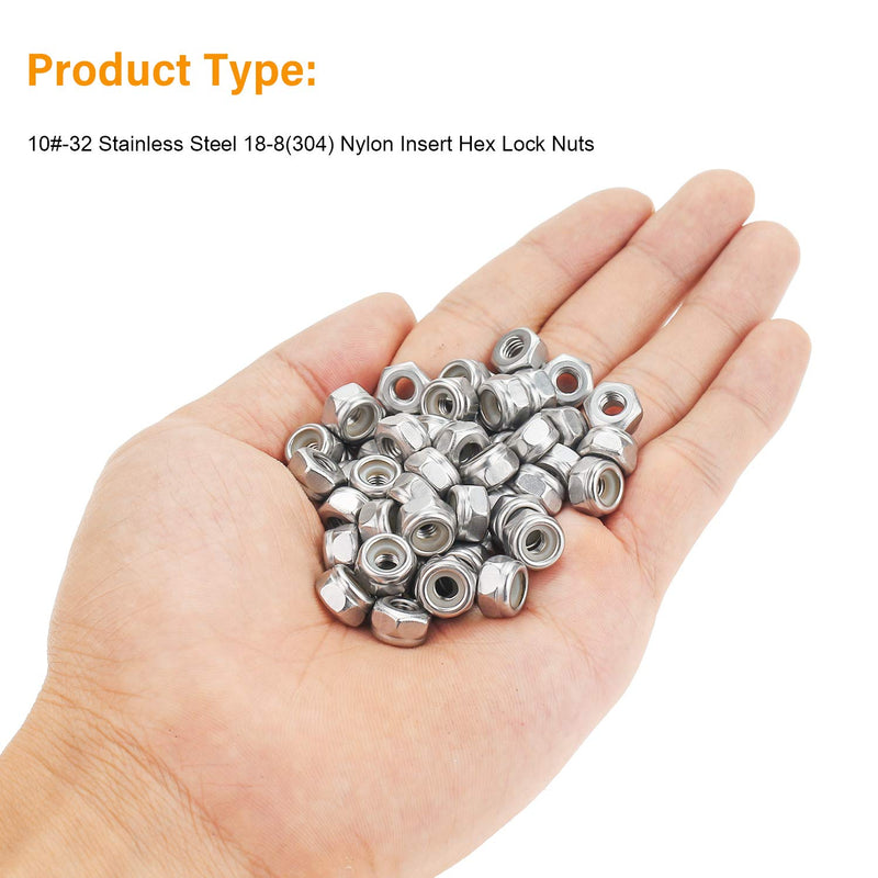 [Australia - AusPower] - 120 Pieces 10#-32 Nylon Insert Hex Lock Nuts, 304 Stainless Steel 10-32 (120 pcs) 