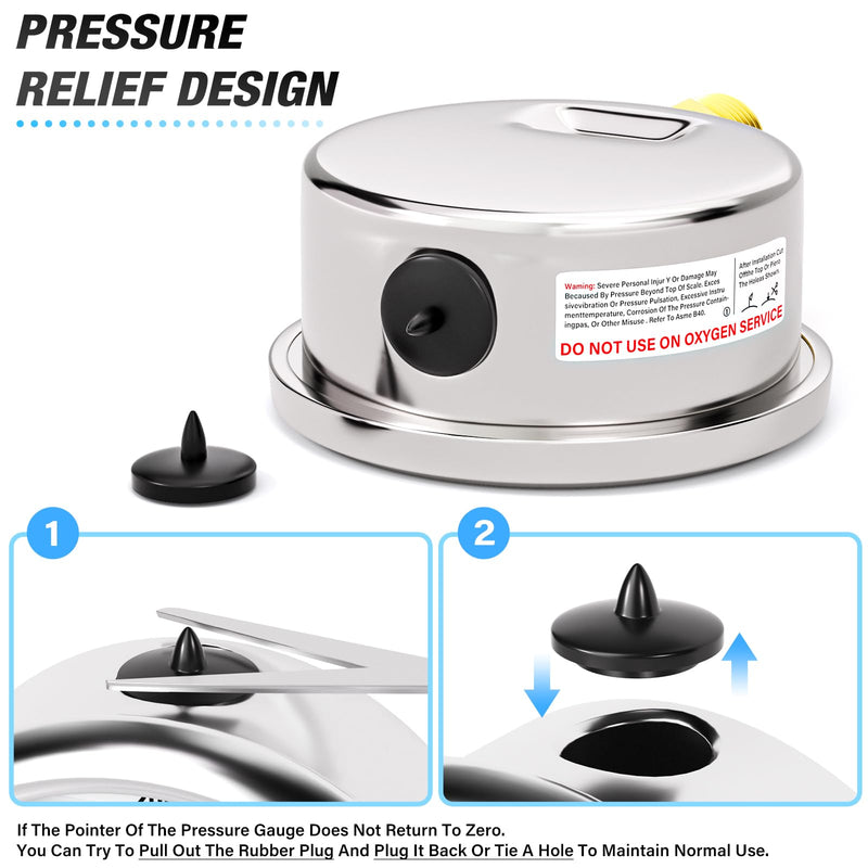 [Australia - AusPower] - MEANLIN MEASURE 0~1BAR/0~15PSI Dry Pressure Gauge Stainless Steel 1/4 Inch BSP 2 Inch Face Dial Waterproof for Fountain Pump Water Tyre Water Pressure Tester Bottom Bracket with 1/2 Inch BSP and 3/8 Mounted on the bottom 
