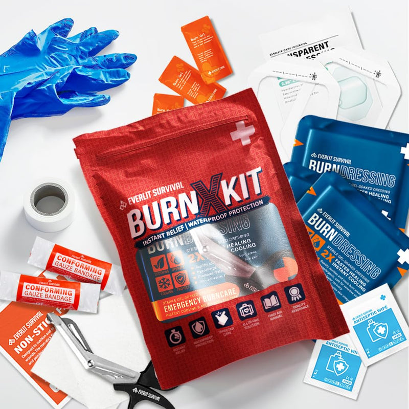 [Australia - AusPower] - EVERLIT Burn Kit with Sterile Waterproof Wound Dressing | Hydrogel-Foam Burn Dressings, Burn Gel, Non-Stick Pads, Gauze & Shears | 30pcs First Aid Supplies for Instant Cooling, Soothing & Relief 