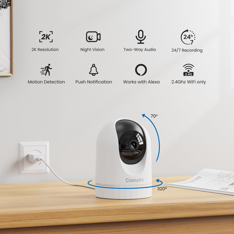[Australia - AusPower] - Security Camera Indoor-2K 360° WiFi Cameras for Home Security，Pet/Dog/Baby Camera with Phone app, 2-Way Audio, Night Vision, 24/7 SD Card Storage, Works with Alexa & Google Home (2.4Ghz)-D1 2K 1pack 