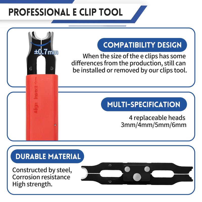 [Australia - AusPower] - E Clip Tool, E Clips Removal And Installation Assortment Kit Tool Set, Exchangeable 4 Sizes (3/4/5/6mm) Clip Rings Kit & 40Pcs E Clips 