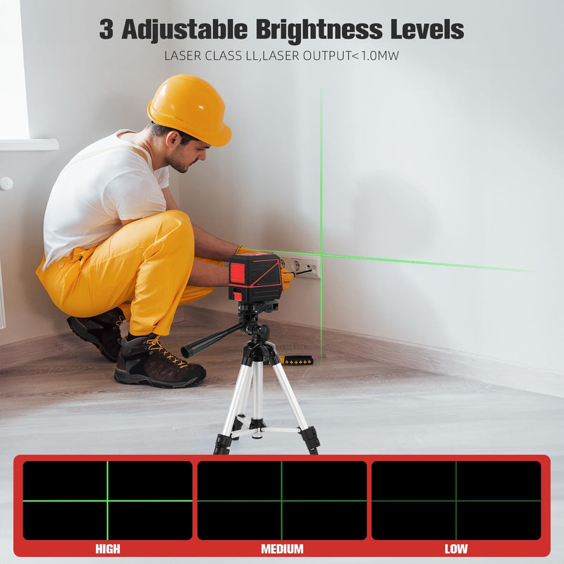 Laser Level with Tripod, 100 feet Green Cross Line Self Rotary Leveling Laser Level, Vertical and Horizontal Line, Rotatable 360 Degree, Manual Self leveling and Pulse Mode,IP54 Waterproof & Battery 1 Pack of Red