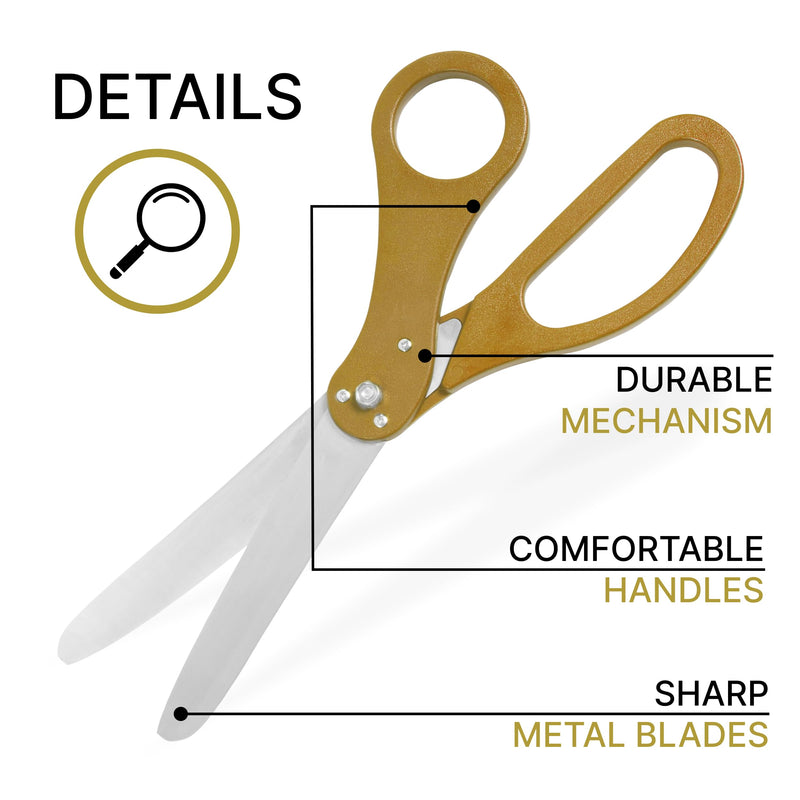 Grand Opening Ceremony Kit– 20 Inch Giant Scissors Gold with Red Ribbon for Inaugurations and Ceremonies Large Ceremonial Scissors for Ribbon Cutting Grand Opening Ribbon and Scissor for Special Event Gold Scissors + Red Ribbon