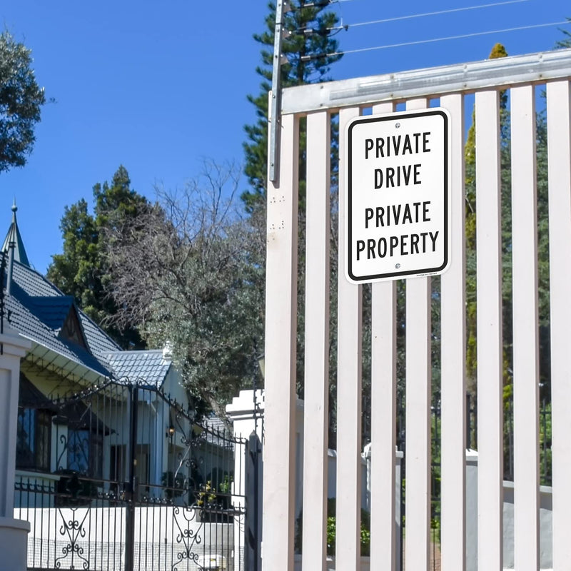 SmartSign 12 x 18 inch "Private Drive - Private Property" Metal Sign 120 mil Aluminum Composite (ACM), Engineer Grade Reflective Material, White and Black, Made in USA 12" x 18" ACM EG Reflective Aluminum