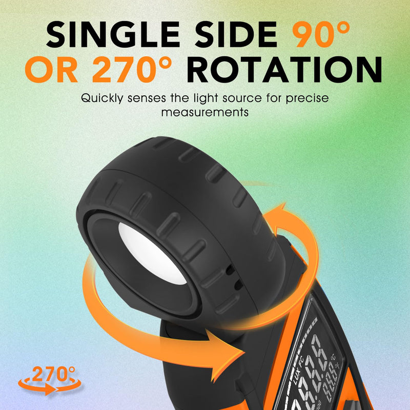 [Australia - AusPower] - Digital Light Meter 0.1-400,000 Lux - Professional Lux/FC Tester with Temperature Sensor, MAX/MIN Hold & 90° Rotatable Sensor for Photography, Plants, and Indoor Lighting (Orange) 