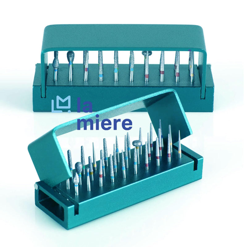[Australia - AusPower] - 30 Holes Dental Burs Holder Diamond Burs Drill High Speed Block Aluminum Autoclavable Box, Disinfection Bur Organizer Station Opening Box Case with Cover Reusble - Turquoise 