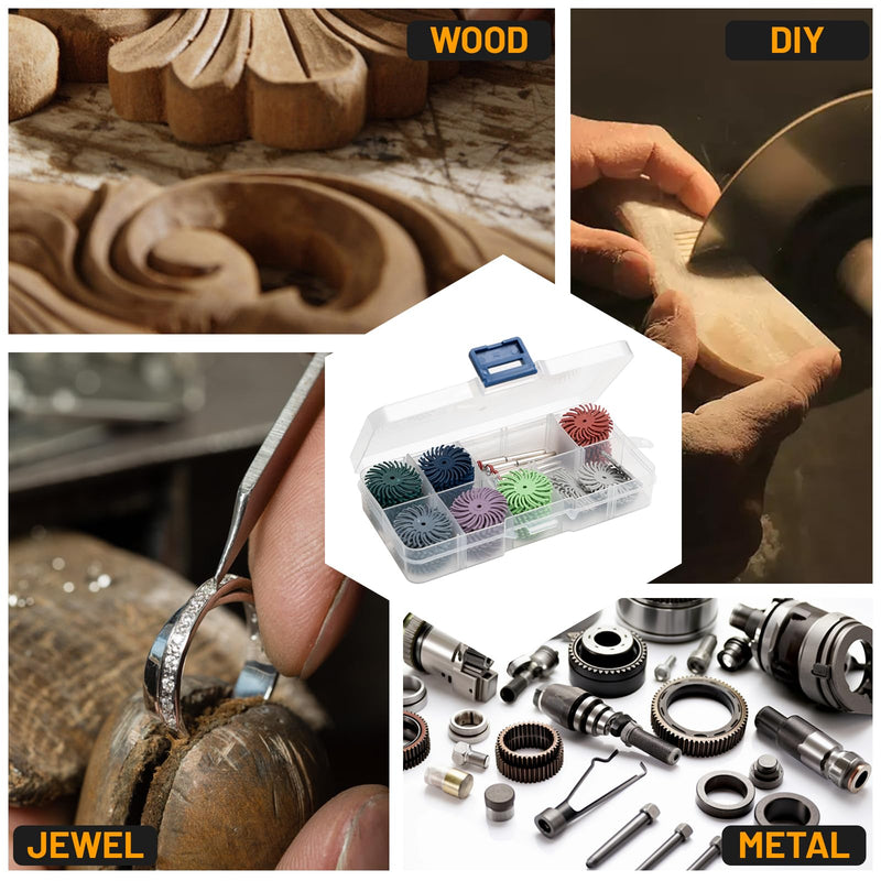 [Australia - AusPower] - 76Pcs 1 Inch Radial Bristle Disc Kit with 1/8" Shank for Rotary Tools,Detail Abrasive Brush for Jewelry Wood Metal Polishing, Bristle Wheel with Grit 80-2500 