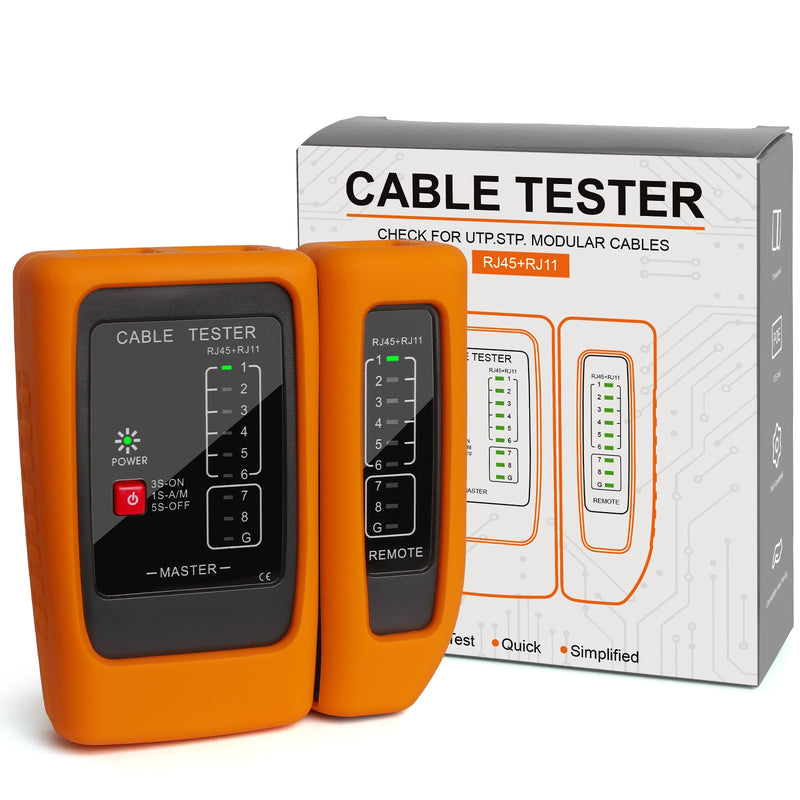[Australia - AusPower] - Ethernet & Telephone Cable Tester, for RJ45/RJ11/RJ12 Network & Phone Lines, Compatible with Cat5/Cat5e/Cat6 Cables, with Clear LED Indicators & Silicone Case (Battery Not Included) 