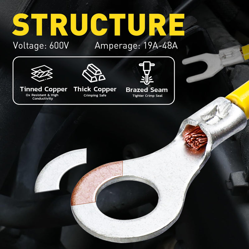 haisstronica Non Insulated Wire Connectors Kit 760 PCS - AWG 26-10 Tinned Copper Electrical Crimp Terminals with 3:1 Heat Shrink Tubing for Automotive, Marine, Industrial Wiring