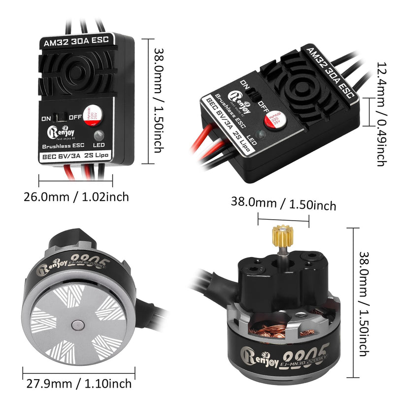2205 2200KV Brushless Outrunner Motor with Mount and 30A Brushless ESC Electric Speed Controller for TRX4M 1/18 Remote Control Crawler Upgrade Black & Titanium Motor & ESC
