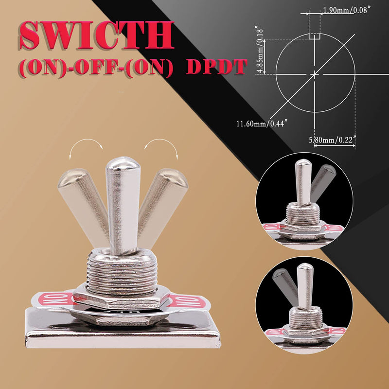[Australia - AusPower] - Twidec/3Pcs Heavy Duty Rocker Momentary Toggle Switch 16A 250V AC DPDT 3 Position 6 Pin (ON)-Off-(ON) Switch with Metal Bat Waterproof Boot Cap Cover Ten-223-B223 Momentary 6 Pin (ON)-OFF-(ON) 