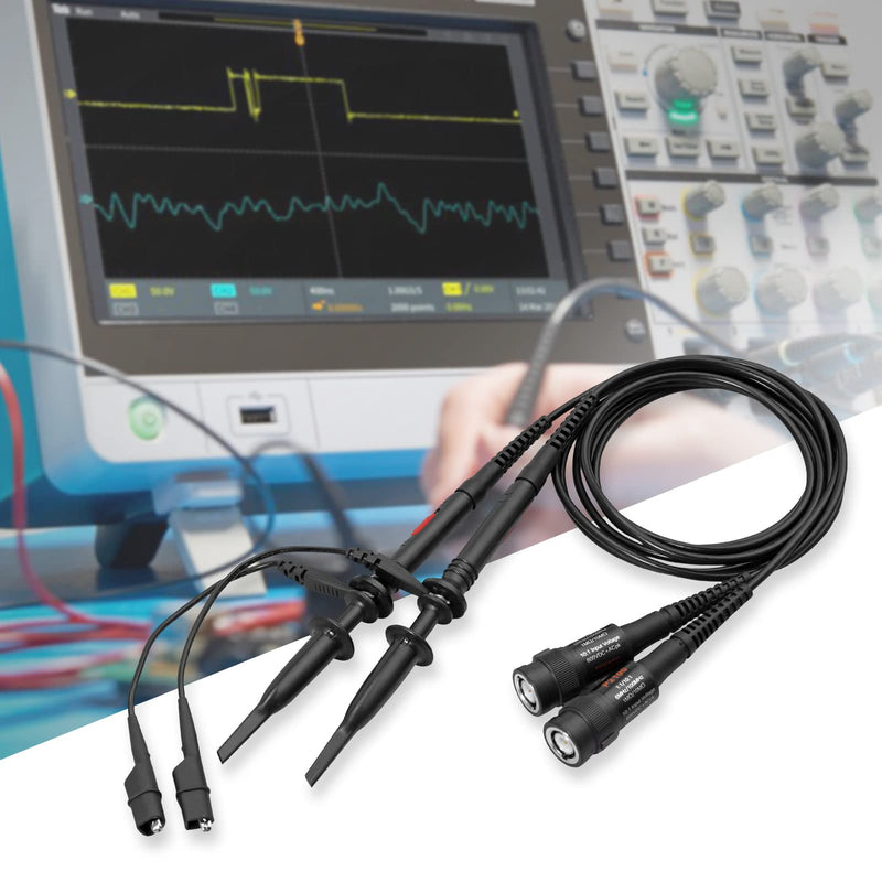 AUTOUTLET 2pcs P2100 100MHz Oscilloscope Probe Kit, Oscilloscope Probe with BNC to Crocodile Clip Test Lead Kit, 10:1 and 1:1 Switchable High Precision Scope Oscilloscope Clip Probes 100 MHz (with BNC to crocodile clip)