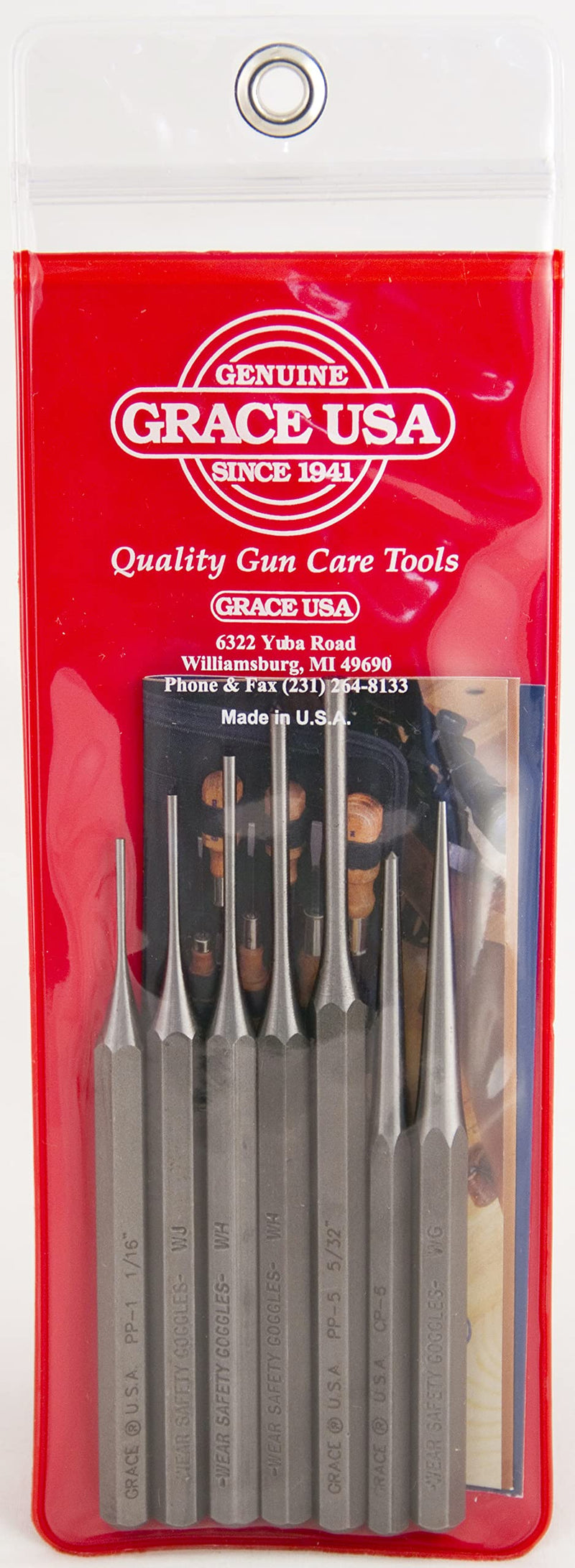 Grace USA Gun Care Steel Punch Set, Gunsmith Tools & Accessories, 7 Piece Set, Made in USA