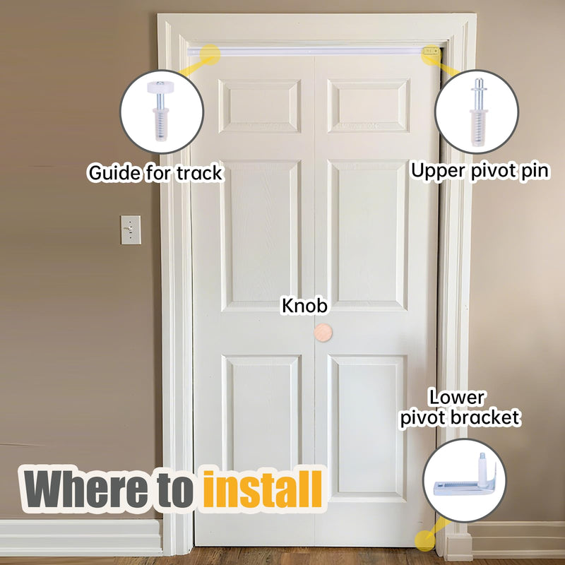 Bifold Closet Door Hardware Kit with 36" Tracks (1 × 36"), Lashow Complete Set for 2 Doors with Brackets, Pivots & Guide Wheels, for Bi-fold Closet Door Hardware Used. 36" Track (1 × 36" Long) 1-V Fold