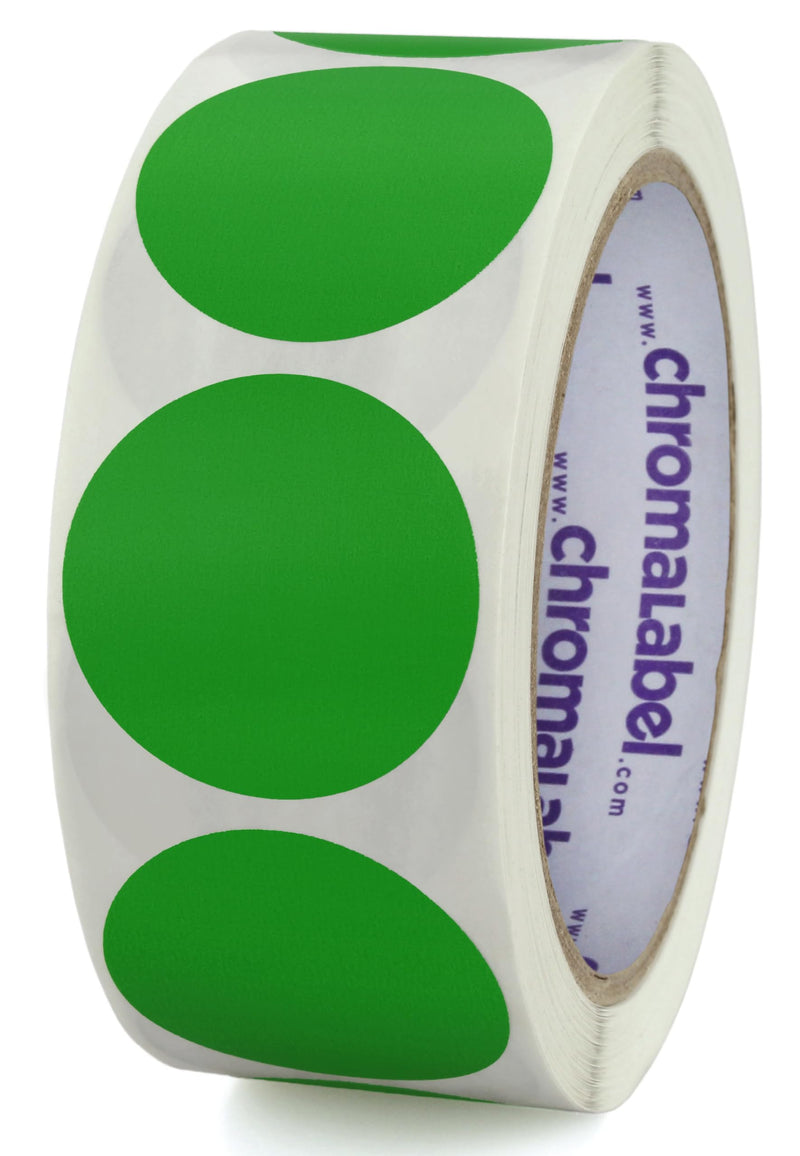 ChromaLabel 1.50 Inch Round Label Removable Color Code Dot Stickers, Inventory Labels, 500 Labels per Roll, Green 1.5" Diameter