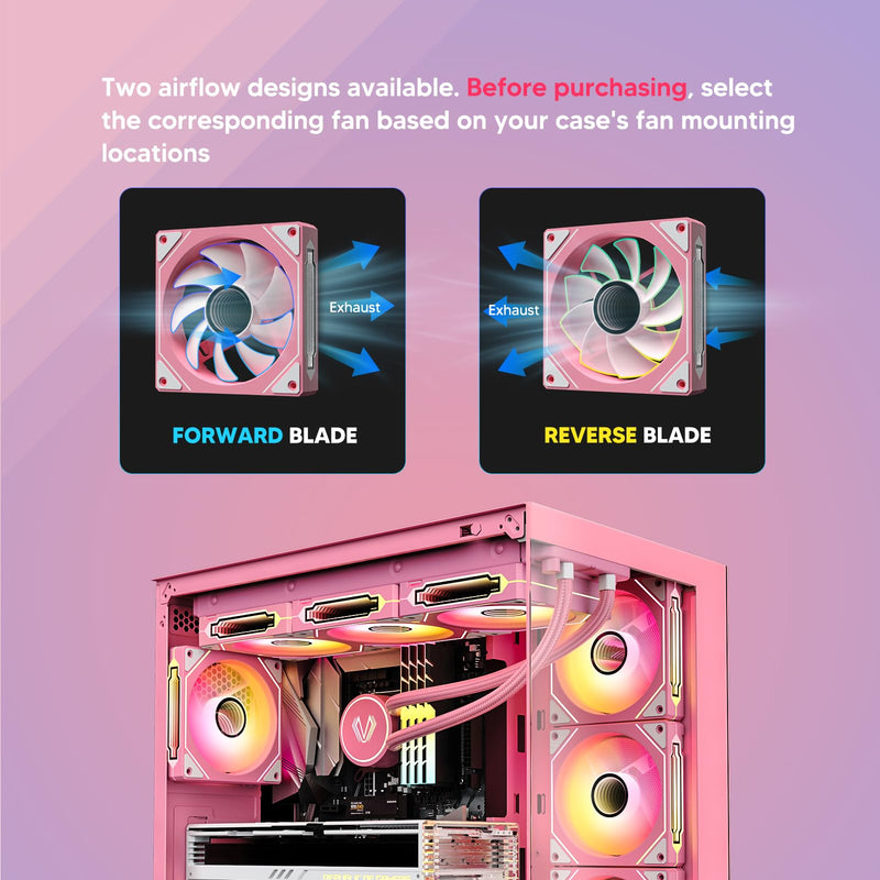 Vetroo Pink LF120 3-Pack Infinite Mirror PC Fan 120 mm ARGB Case Fan with ARGB & PWM Smart Control, FDB Bearing, Controller Included, Nine Blades Design & 8 Rubber Pads for Low-Noise Operation Forward Blade