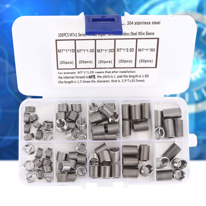 [Australia - AusPower] - 100 PCS M7 Coiled Wire Thread Sleeve Thread Repair Insert Stainless Steel Thread Screws Sleeve Assortment Thread Fastener with Storage Box Repair Threaded Holes 