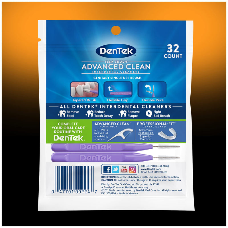 [Australia - AusPower] - DenTek Slim Brush Advanced Clean Interdental Cleaners, Extra Tight, 32 Count 32 Count (Pack of 1) 