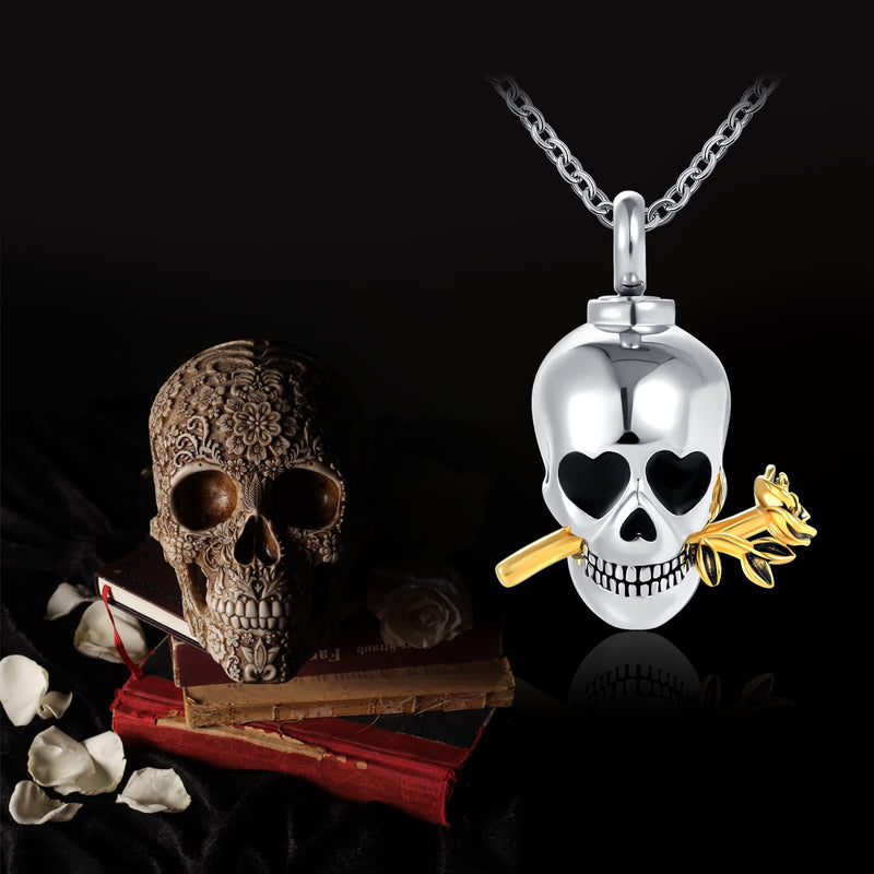YSAHan Romance Skull Urn Necklace for Ashes for Men Women Rose Flower Cremation Memorial Keepsake Jewelry Gift(UR-16_Skull)
