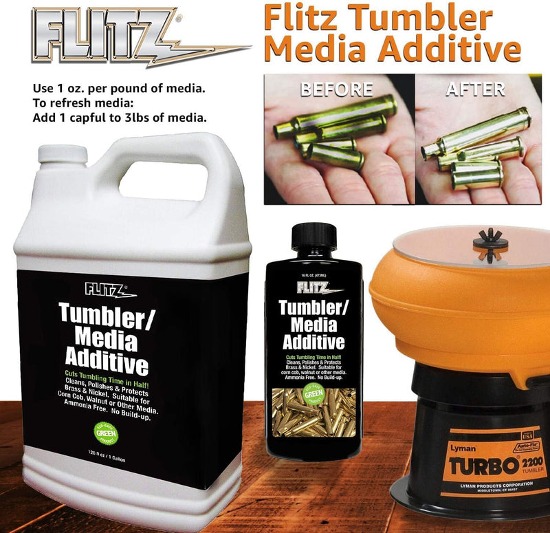 [Australia - AusPower] - Flitz Tumbler Media Additive - 16oz Bottle of USA-Made Brass Cleaner Reloading Liquid for Ammo, Copper, & All Metals - Ammonia-Free Tumbling Polish to Remove Oxidation, Powder Residue (1 Pack) 16 Fl Oz (Pack of 1) 