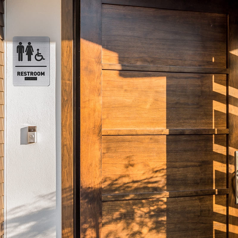 [Australia - AusPower] - Oudain All Gender Restroom Sign Unisex Handicap Bathroom Sign Braille Bathroom Door Sign by Ada Compliant Raised Icons Wheelchair Restroom Signs for Business Restaurant(1 Piece) 1 