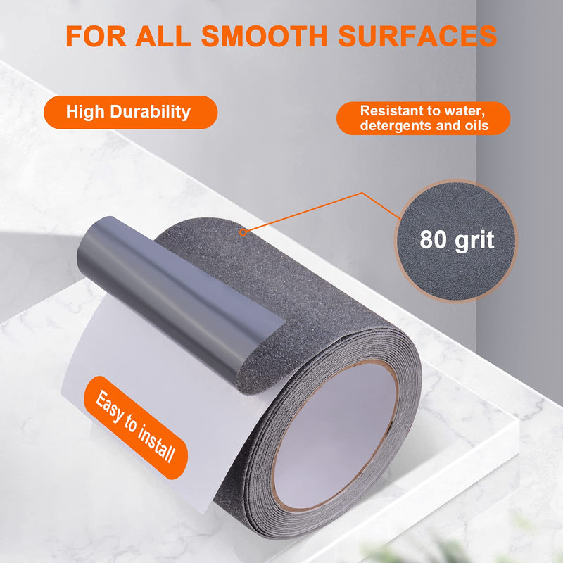 Qingluan Anti Slip Tape Heavy Duty Grip Tape Non Slip Stair Treads Waterproof High Traction Safety Tape for Indoor Outdoor Stairs Steps Floors (Grey, 2 Inch x 59ft) Grey