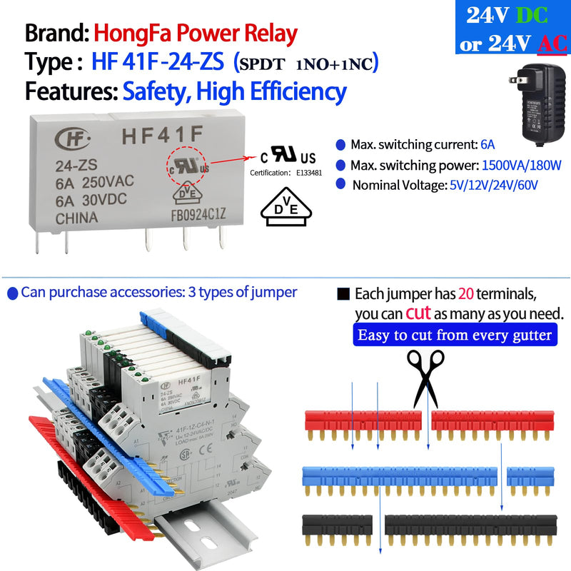 [Australia - AusPower] - (3Pcs) Miniature Relays for PLC Controller 24V DC and 24V AC Both;6 Amp with LED Flasher Relay;Socket 41F-1Z-C4;Relay 24V Din Rail; Spring Terminals Socket 3PCS 24VDC/AC Spring Terminals Socket 