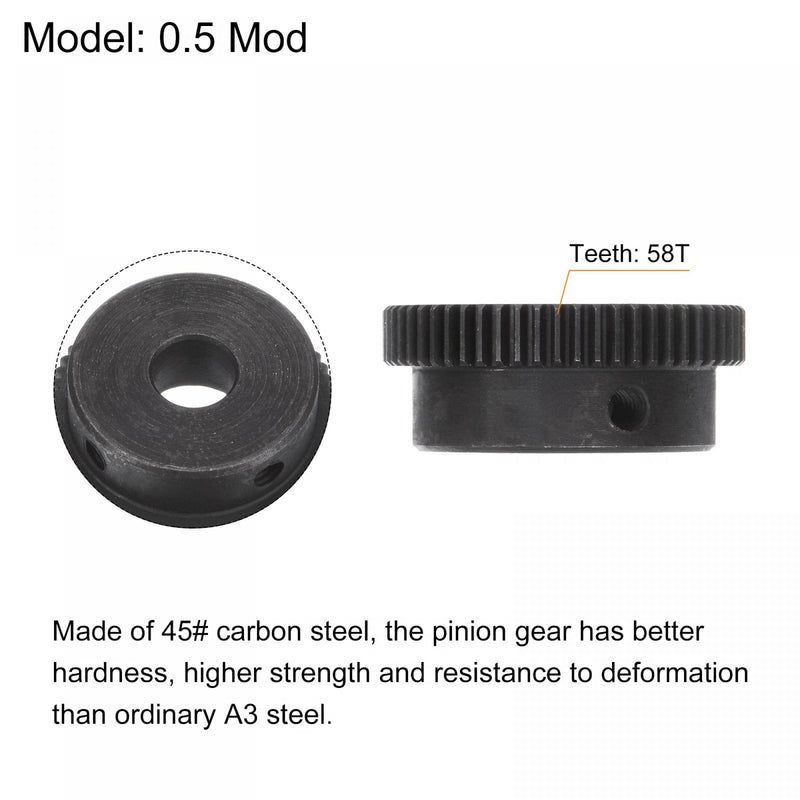 [Australia - AusPower] - uxcell Pinion Gear Set, 45# Carbon Steel Motor Rack Spur Gear with Step Black, 0.5 Mod 58T 8mm Bore 30mm Outer Dia, M4 Set Screws Included 