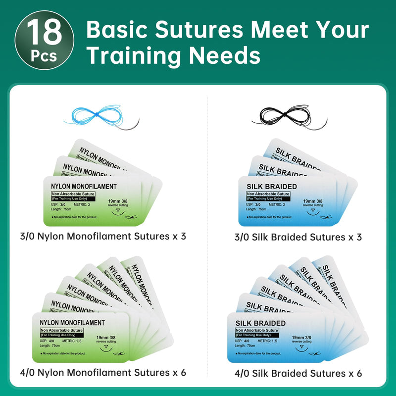 [Australia - AusPower] - Ultrassist Suture Refill Kit for Medical and Vet Students, Large Silicone Stitch Pad with Pre-Cut Wounds & Various Sutures, Ideal Practice Suture Training Kit (Education Use Only) 
