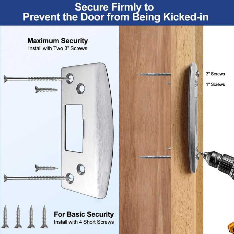 Oversized Door Strike Plates 2 Pack, Heavy Duty Version, Extra Large Striker Plate, Reinforced Enlarged Strike with Large Hole, Fix Door Won't Latch in, Extended to Cover Worn Slot Satin Nickel