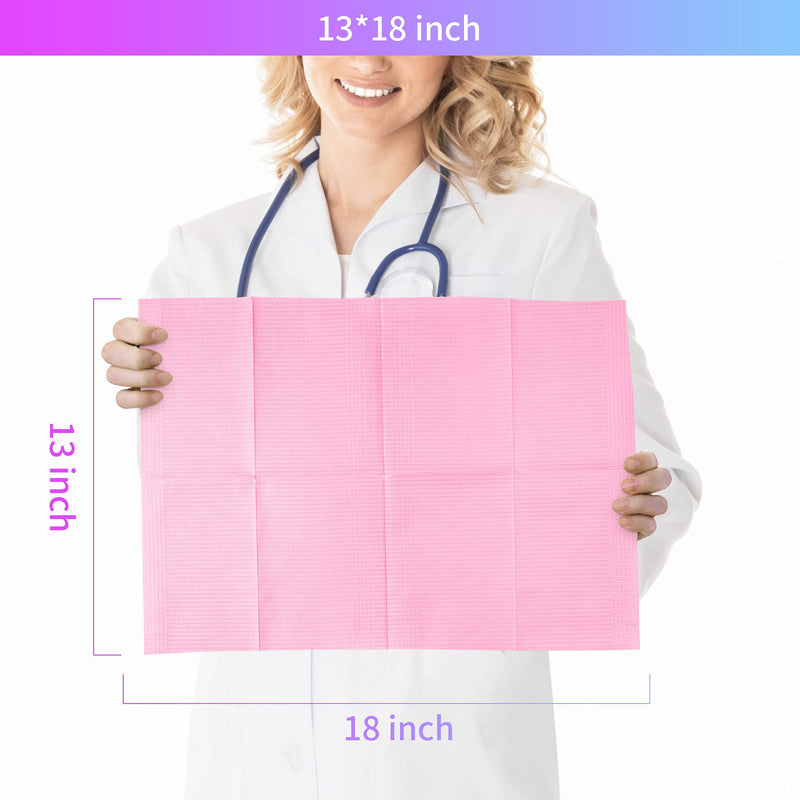 [Australia - AusPower] - Dental Bib Disposable Pink Polyback Towel Waterproof Patient Bibs 3 Ply Tattoo Paper Napkins for Dental Clinic, Tattoo Piercing, Feeding - Soft and Fluid Resistant - 13'' x 18" 