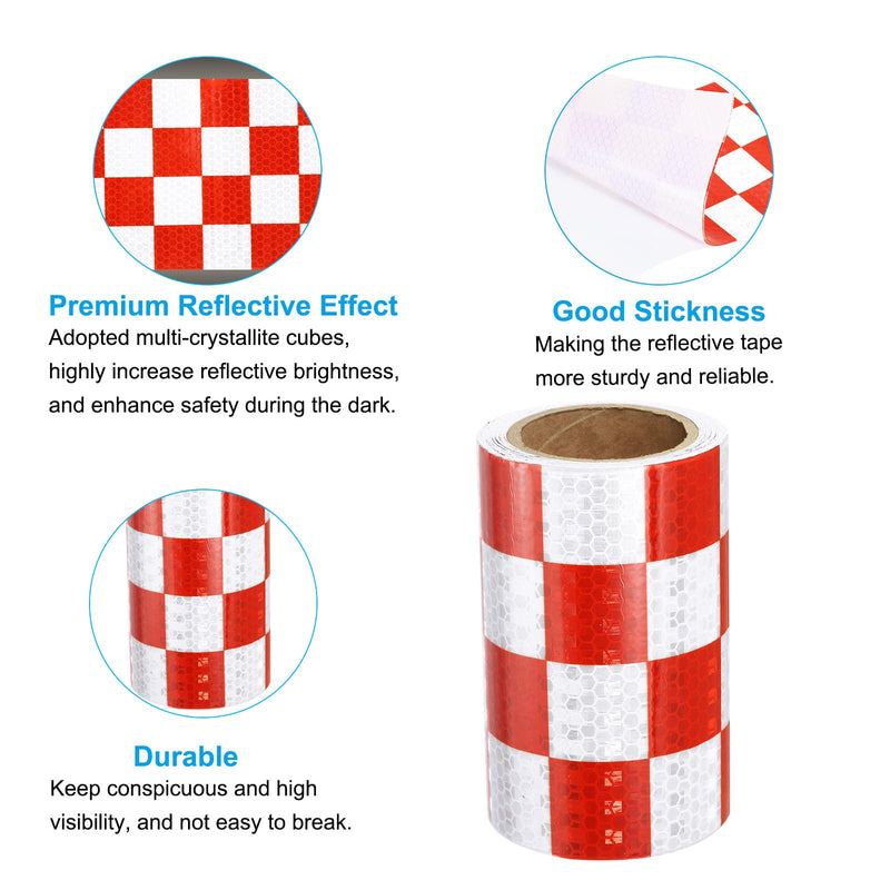 PATIKIL Reflective Tape, 1 Roll 4 Inch x 10 Ft Waterproof Self Adhesive High Visibility Caution Warning Safety Tape Reflector for Trucks Trailers Cars, Square Red White 4 IN x 10 FT