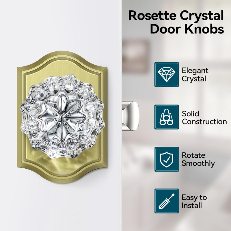 Passage Glass Door Knobs Interior, Brushed Gold Crystal Door Knobs Interior, Gorgeous Gold Crystal Glass Door Knob for Closet and Hall, 1 Pack