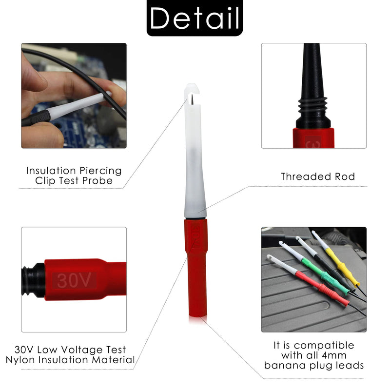[Australia - AusPower] - Piercing Clip Test Probe, 0.7mm Test Probe Pins, Non-Destructive Insulation Wire Piercing Needle, Piercing Probes Set for Banana Socket Plug Car Tester (4 Pcs) 