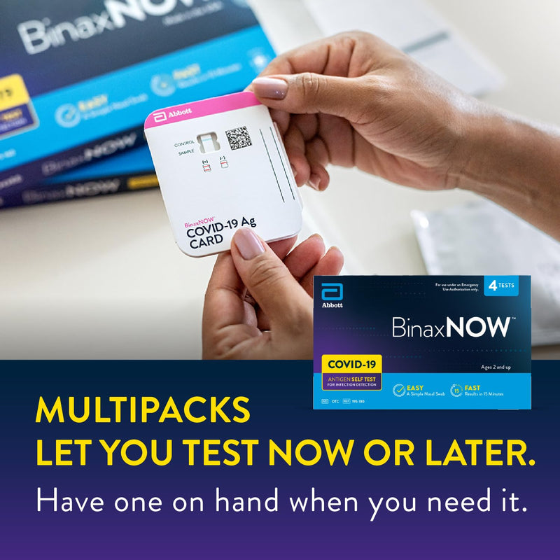 BinaxNOW COVID-19 Antigen Self Test, 1 Pack, 4 Tests Total, COVID Test With 15-Minute Results Without Sending to a Lab, Easy to Use at Home 4 Test Total