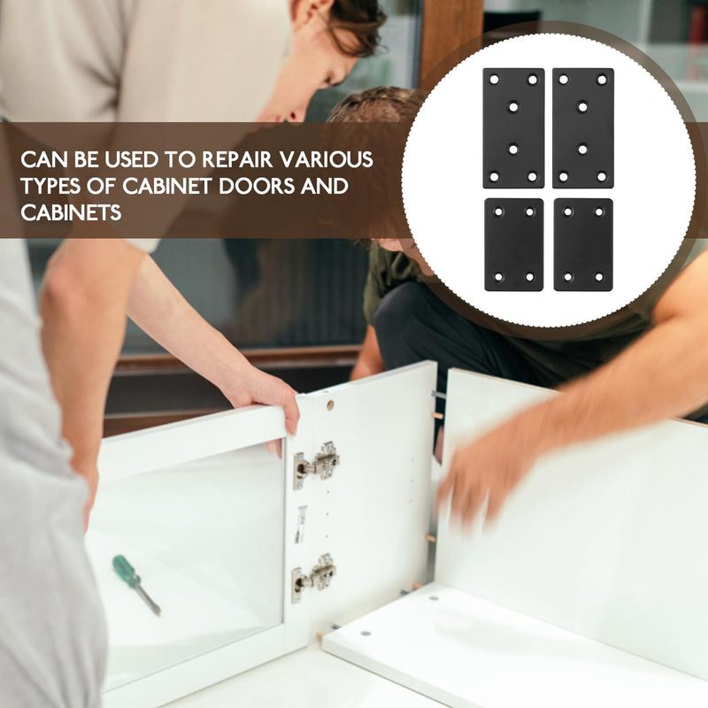 [Australia - AusPower] - Flat Mending Plates, 8 Pcs Black Metal Flat Straight Mending Plates, Joining Fixing Brackets, Flat Fixing Corner Brace Plates for Wood, Shelves, Furniture, with 40 Pcs Screws, Screwdriver 