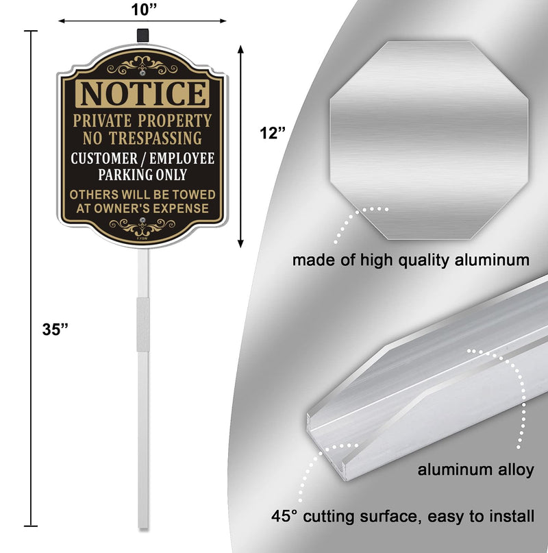 Notice Private Property No Trespassing Customer/Employee Parking Only Sign 12" x 10" With 35" Long Metal Stakes Visitors Guest With Stand Aluminum Business
