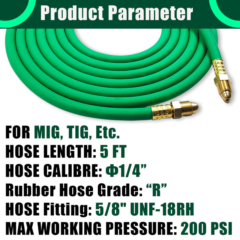 [Australia - AusPower] - 5FT Argon Gas Hose, Inert Gas Welding Hoses for MIG/TIG Welding Regulator (5FT, 6,56FT, 10FT Argon Hose), Argon CO2 Gas Regulator Adapter Hose for MIG/TIG Welder Flowmeter 1/4", 5/8" UNF-18RH 5FT Argon Hose 