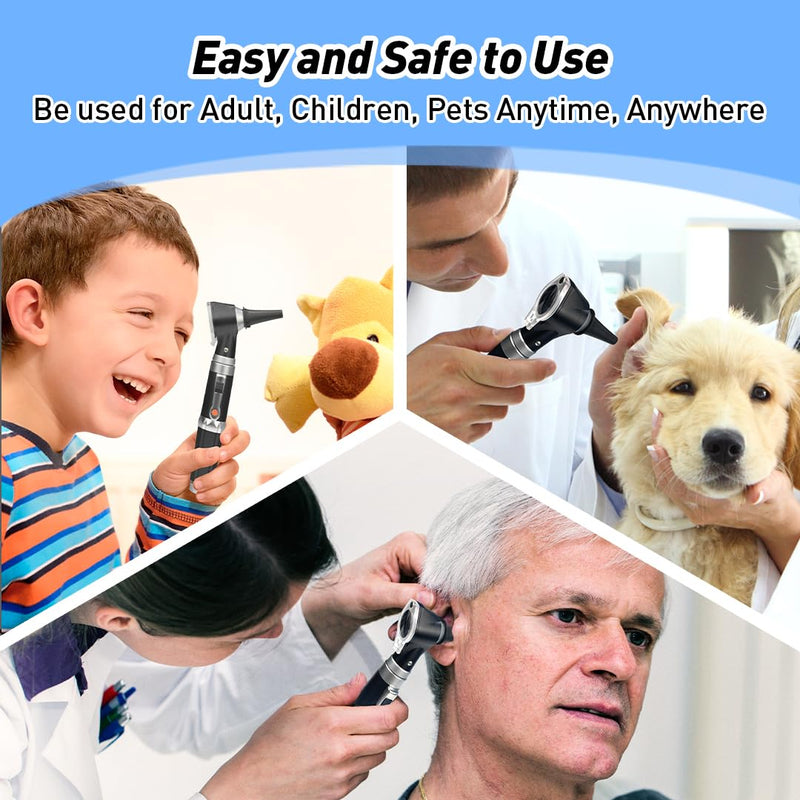 [Australia - AusPower] - Scian Otoscope - Ear Scope with Light, Ear Infection Detector and Pocket Ear Checker Kit with 3X Magnify Lens, Suitable for Kids, Adults, Doctors, Pets(Black) Black 