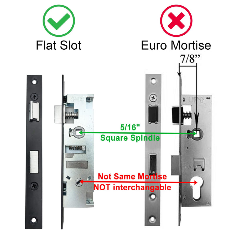 US Flat Slot Storm Door Mortise Lock Body Fits for Older Storm Doors, 5/16" Square Spindle Hub, 2-1/2" Handle PZ, 7/8" Backset, 7" Faceplate H.C., Non-Handed, Matte Black