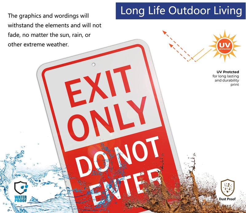 Exit Only Do Not Enter Signs No Entry Metal Reflective 12" x 18" Rust Free Aluminum UV Printed Easy Mounting Outdoor Use Waterproof Sturdy 2 Pack A2