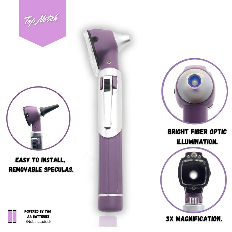 [Australia - AusPower] - Radiance Otoscope with Light German Fiber Optic - Ear Scope with LED Light and Speculum for Ear Examination and Diagnosis - Ideal for Professional and Home Use - Purple Color 