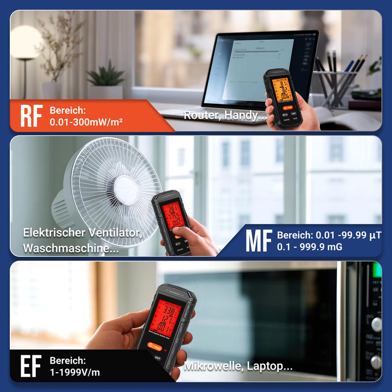 [Australia - AusPower] - KENMIC EMF Meter, 3-in-1 EMF Meter EF/MF/RF Portable Electromagnetic Field Radiation Detector for EF, RF, MF, WiFi Signal, Suitable for Home, Office, EMF Inspections and Ghost Hunting Green 