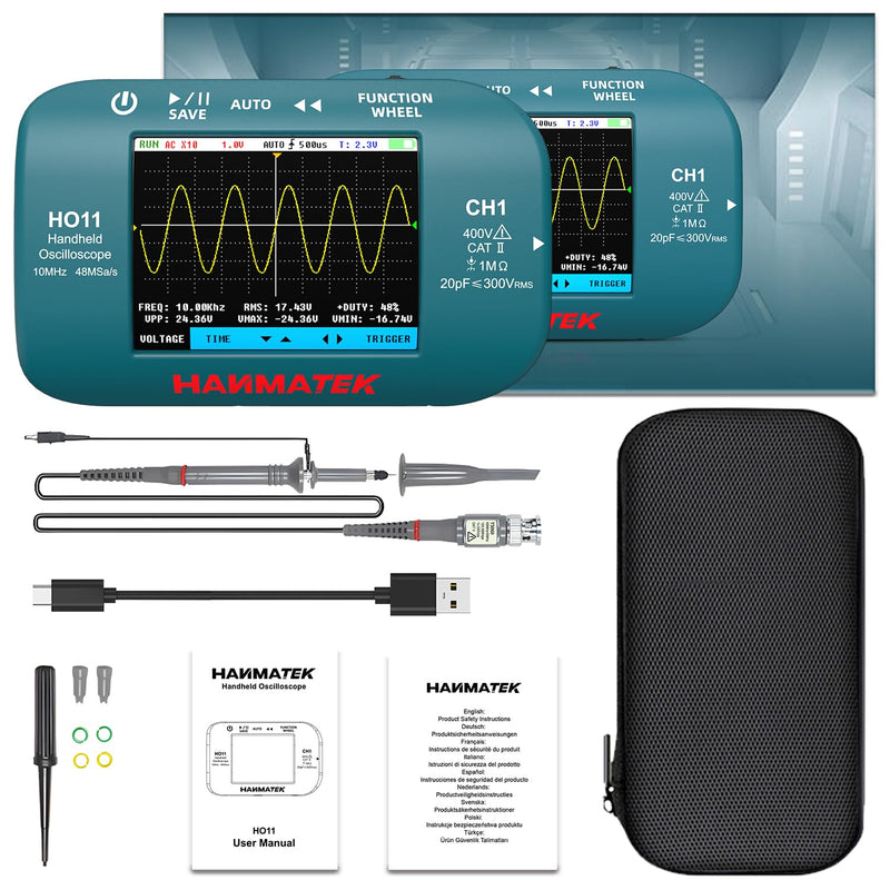 [Australia - AusPower] - HANMATEK HO11 Handheld Digital Oscilloscope - 10MHz Bandwidth, 48MSa/s High Precision Sampling, 2.8 Inch TFT Display, USB Rechargeable, Advanced Trigger System, Portable for Field Work HO11 10MHz 